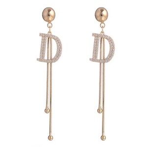 Classic D unique shape Gold and diamond Initial Earrings
